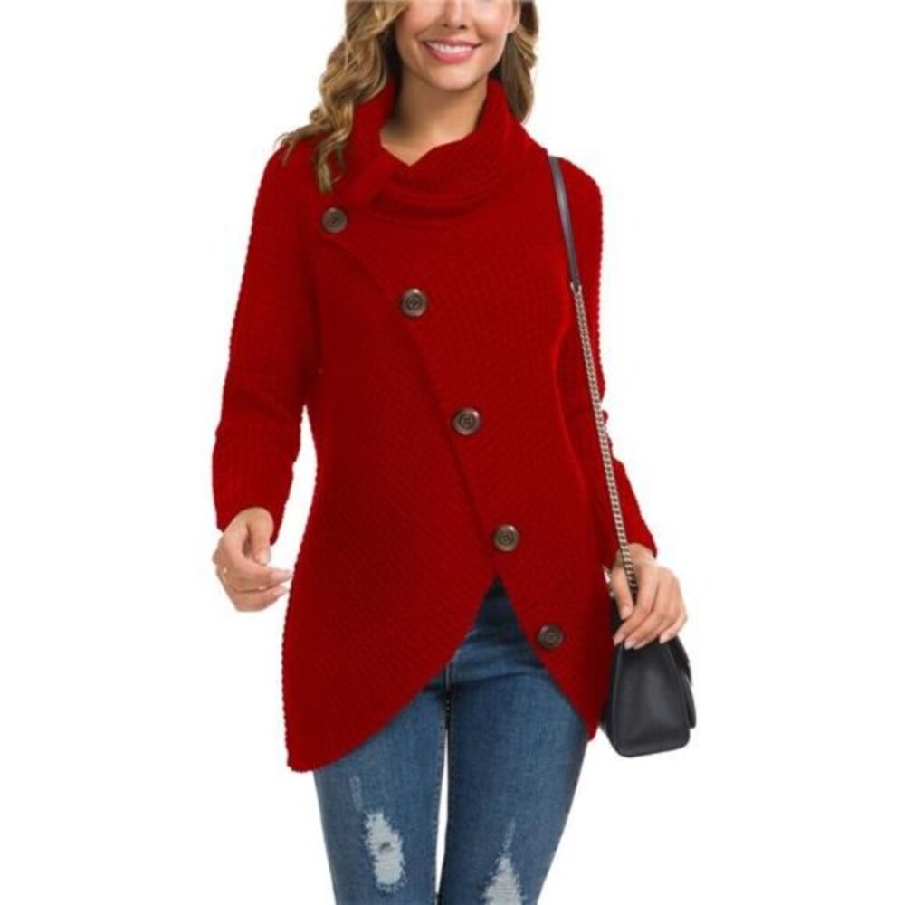 Womens Turtleneck Sweaters 2023 Fall Chunky Long Sleeve Asymmetric Knit Pullover